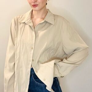 Faux suede neutral button down shirt shacket